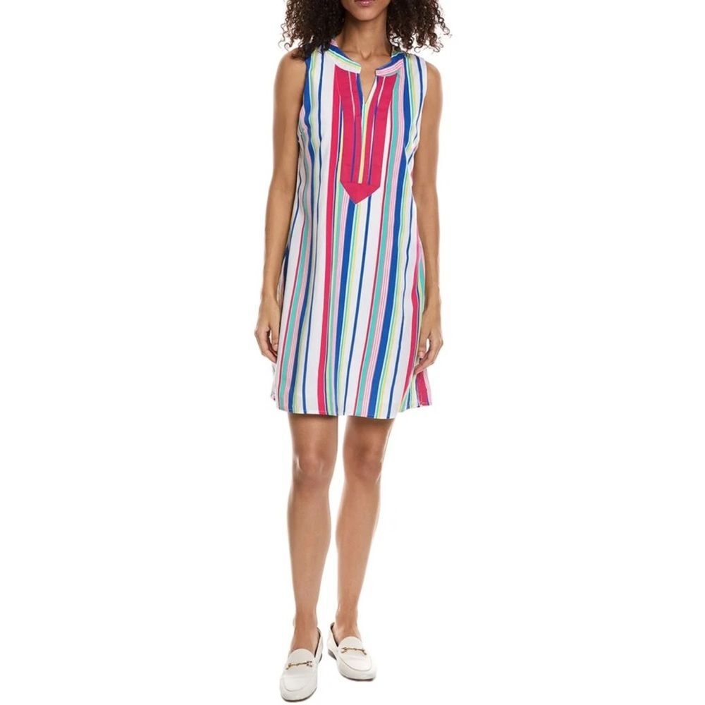 Duffield Lane 100% Cotton Lined Shift Dress Striped Knee Length Extra Small